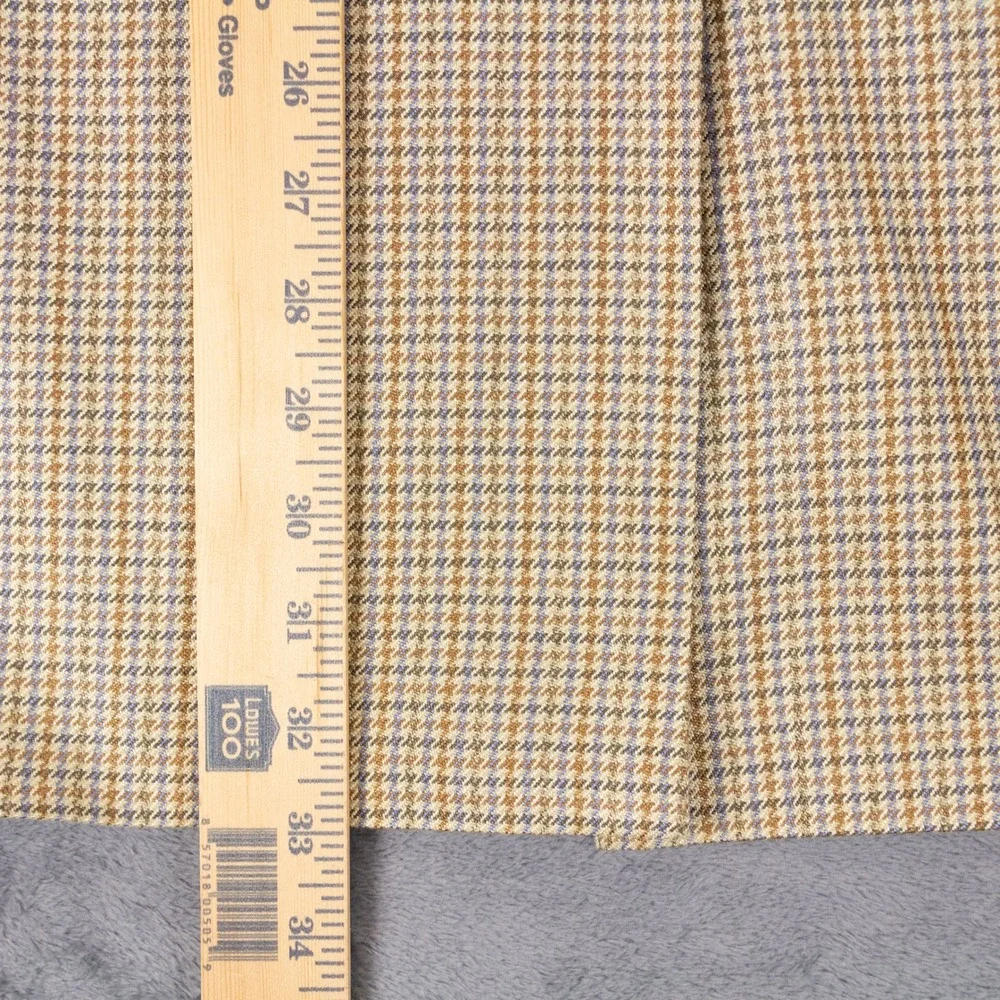 Lauren Ralph Lauren Blazer Mens 48R Tan Brown Houndstooth 100% Silk Sport Coat